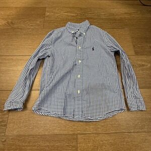 Polo Ralph Lauren Boys Navy Blue Gingham Button Down Shirt 7 Long Sleeve Preppy
